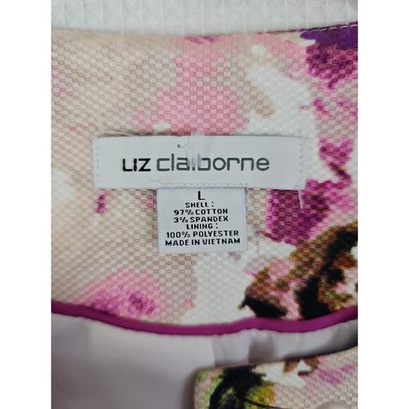 Liz Claiborne ~Woman Size L~ Burgundy/Pink Floral Lond Open Front Blazer Lined. - Picture 9 of 16